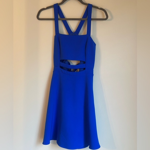 Express Women’s Royal Blue Cutout Fit & Flare Dress Club Cocktail Wedding Size 2 - Picture 1 of 7